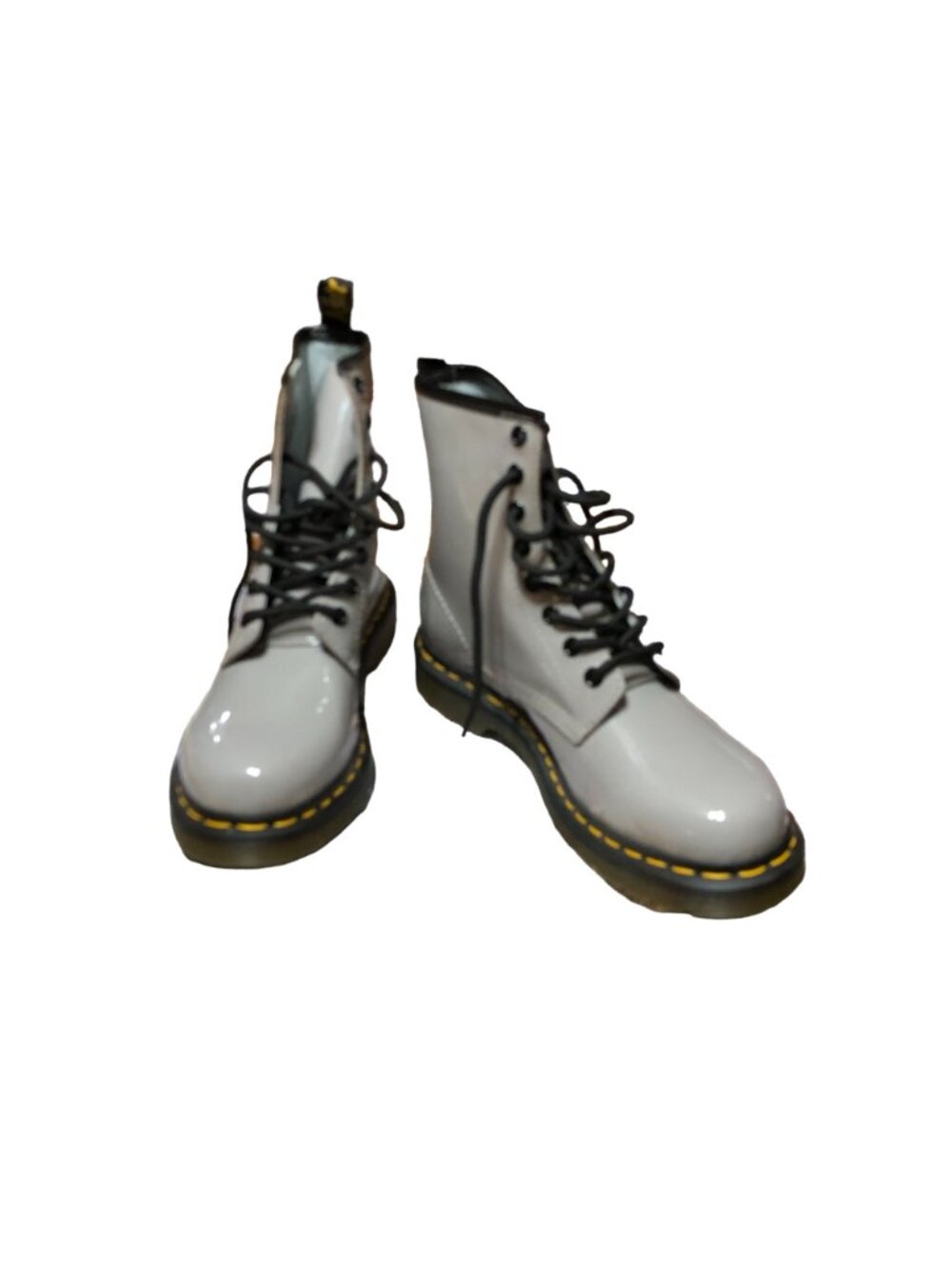 Dr Martens Combat Boots Airwair Zinc Gray Womens 7 AW004 Patent Leather Lace Up - Picture 4 of 12